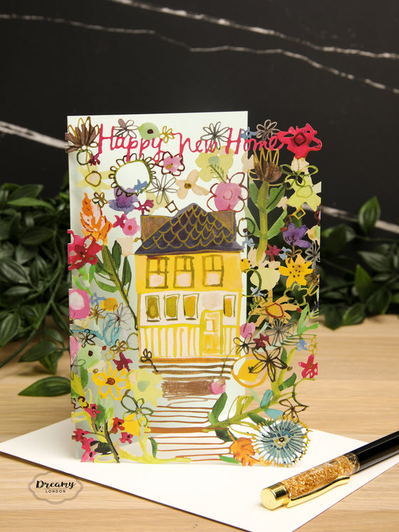 Floral Laser cut Happy New Home Card
