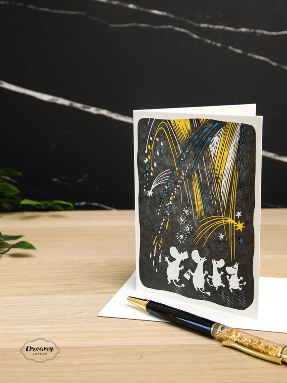 Moomin Family and Fireworks Greeting Card