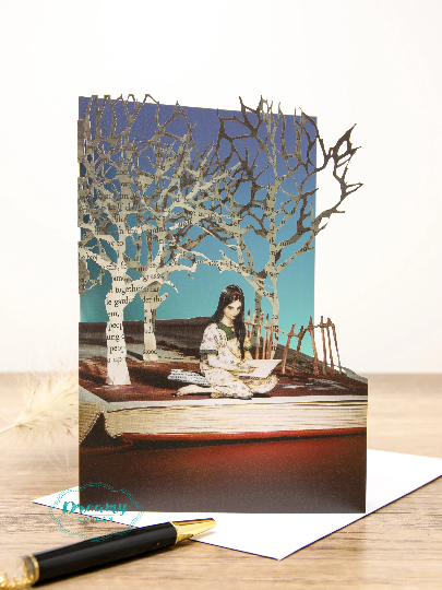 Reading In The Woods Lasercut Card