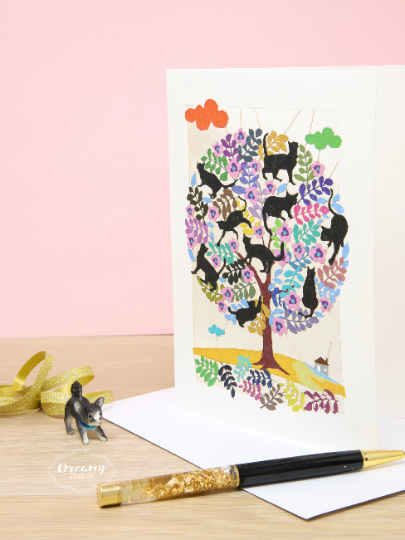 Black Cat Tree of Life Card