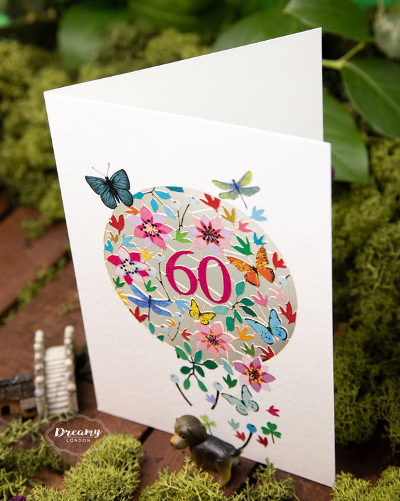 60th Butterflies Birthday Card - dreamylondon