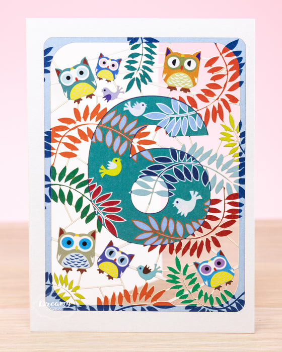 6th Birthday Card Owls Laser Cut - dreamylondon