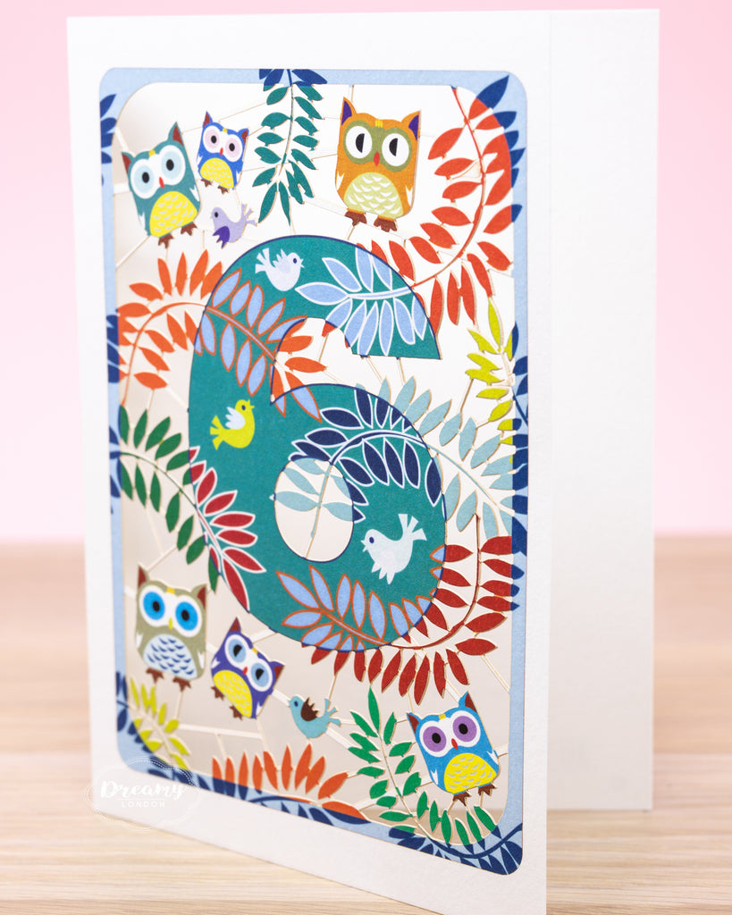 6th Birthday Card Owls Laser Cut - dreamylondon