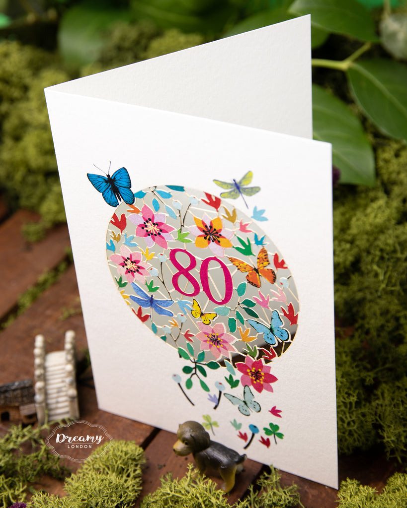 80th Butterflies Birthday Card - dreamylondon
