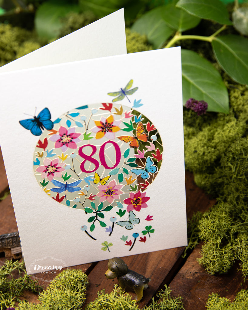 80th Butterflies Birthday Card - dreamylondon