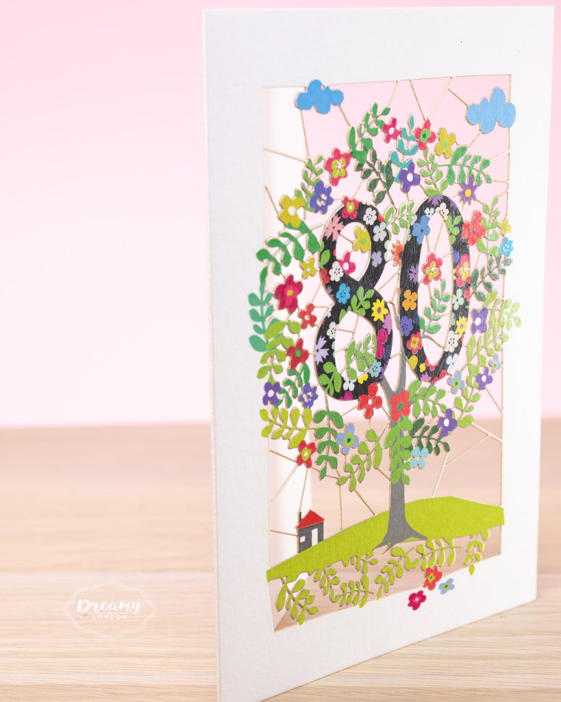 80th Tree of Life Birthday Card - dreamylondon
