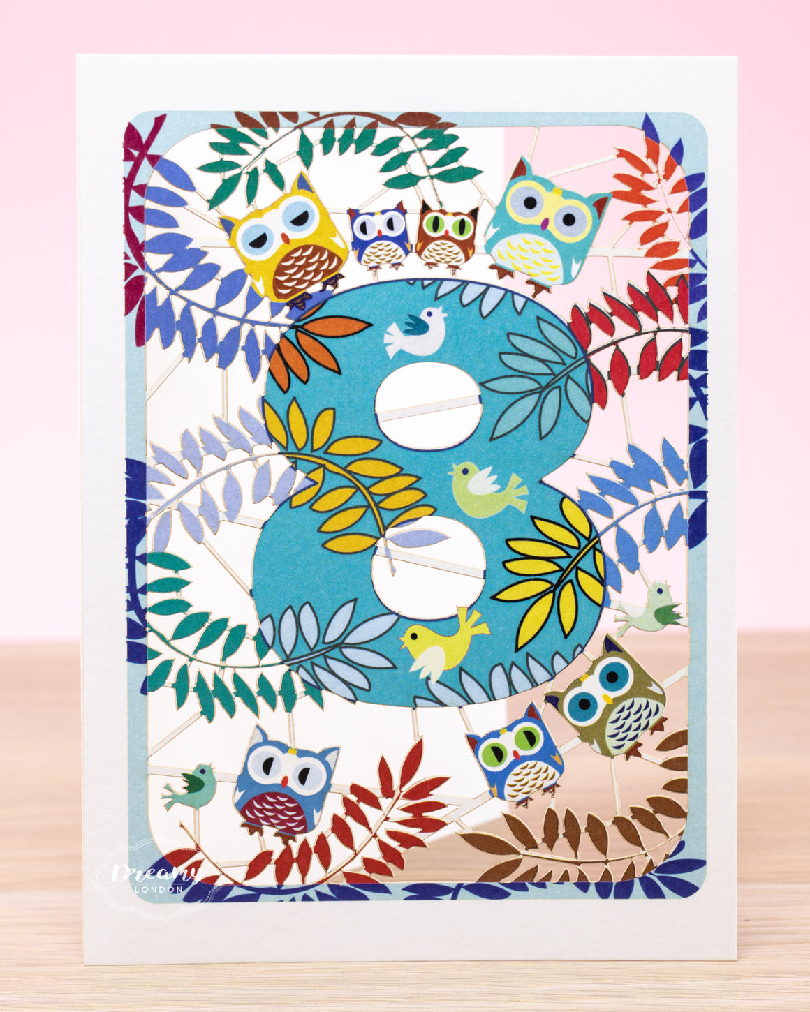 8th Birthday Card Owls Laser Cut - dreamylondon