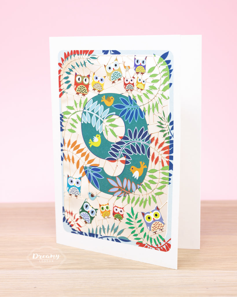 9th Birthday Card Owls Laser Cut - dreamylondon