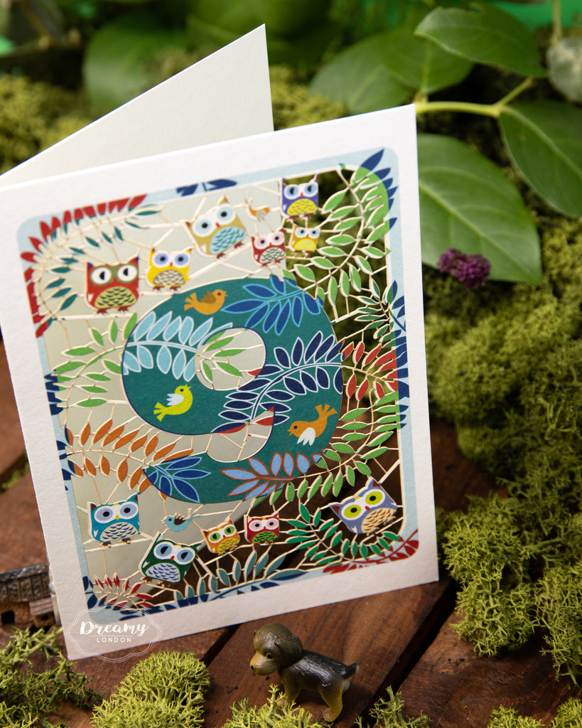 9th Birthday Card Owls Laser Cut - dreamylondon