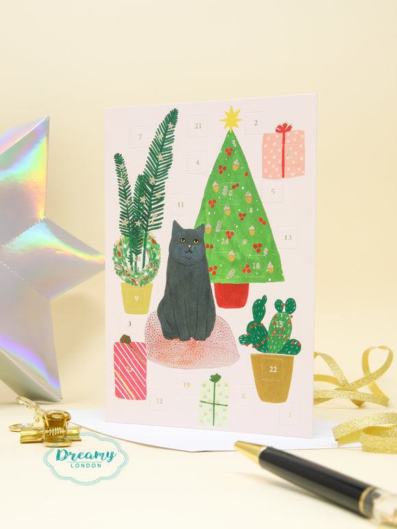 Black Cat Holiday Advent Calendar Card