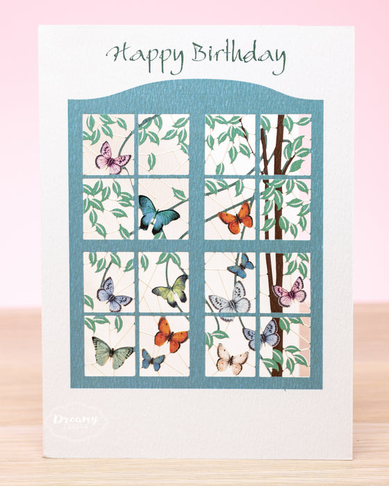 Butterflies Window Birthday Card - dreamylondon
