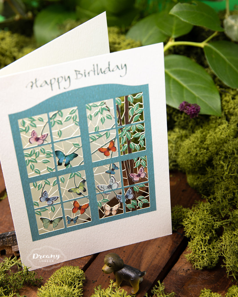 Butterflies Window Birthday Card - dreamylondon