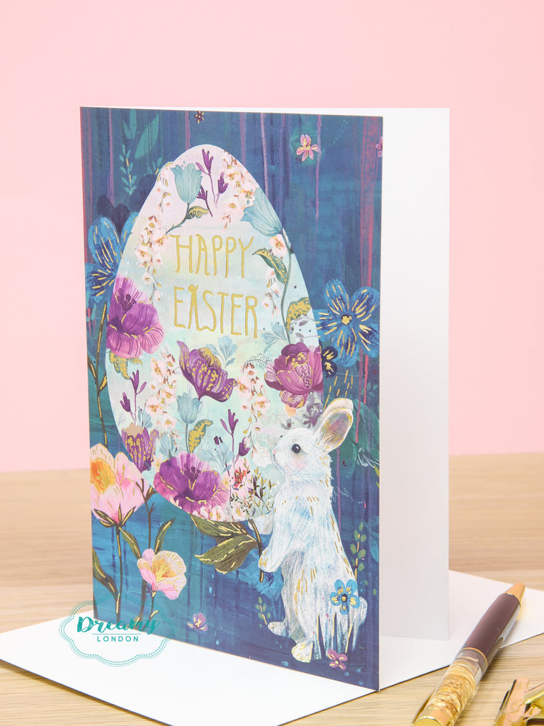 Cute Bunny & Egg Happy Easter Greeting Card