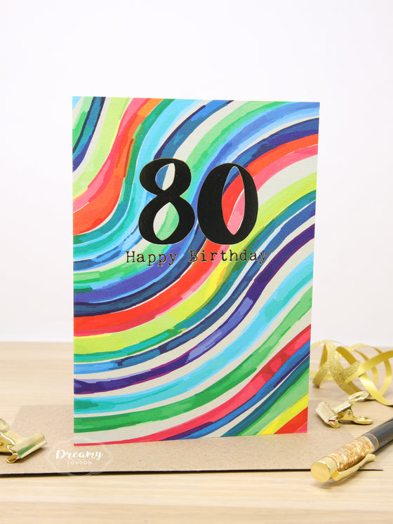 80th Rainbow Birthday Card