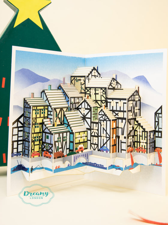 Tudor Houses Pop up Christmas Card