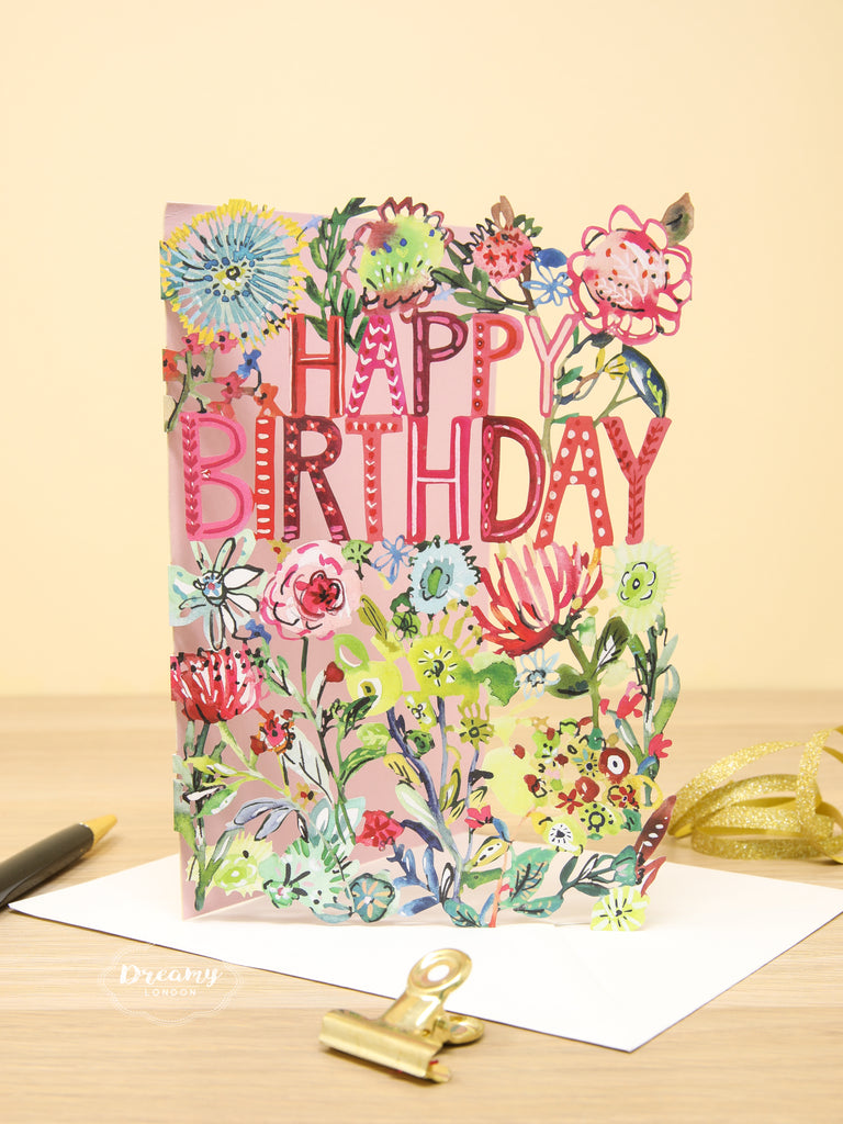 Floral Happy Birthday Lasercut Card