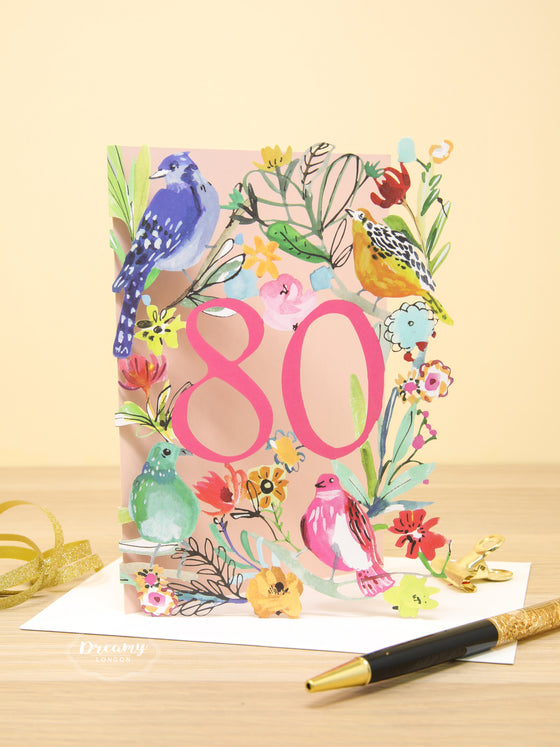 Floral Garden Laser Cut 80th Birthday Card
