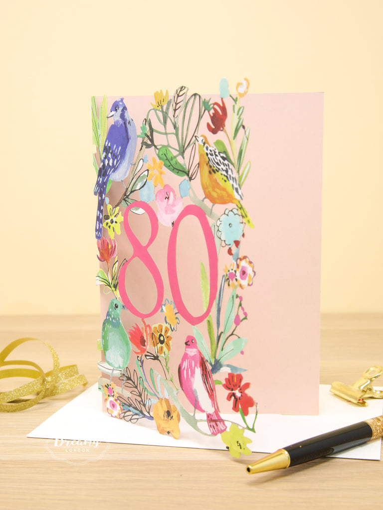Floral Garden Laser Cut 80th Birthday Card