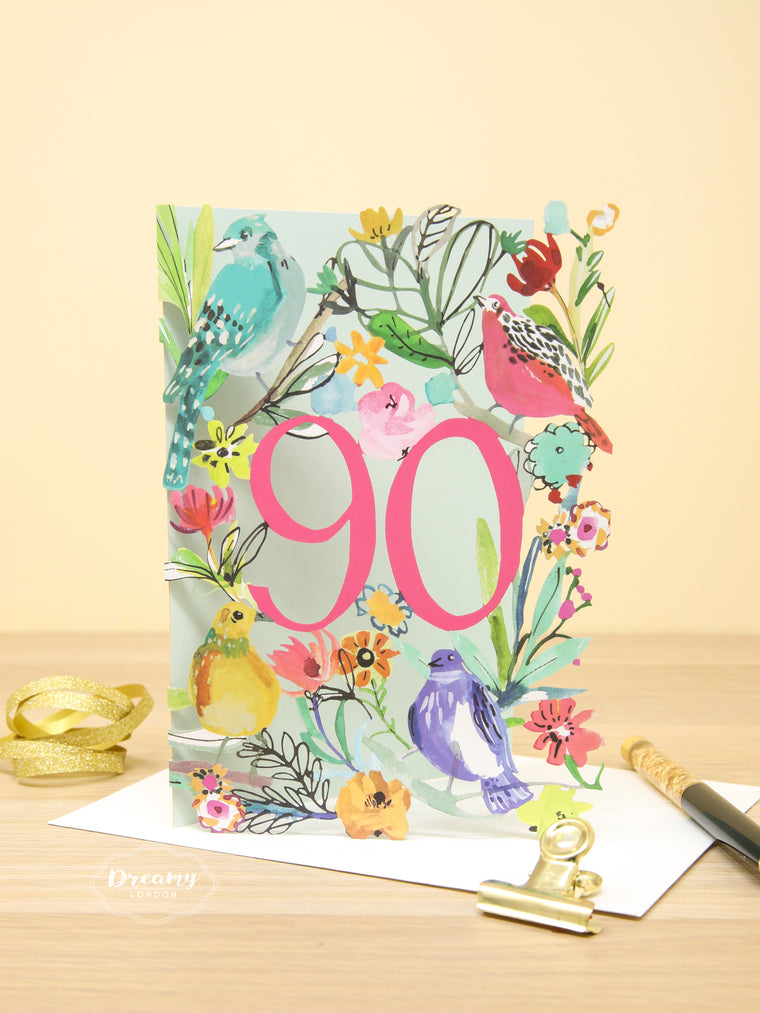 Floral Garden Laser Cut 90th Birthday Card