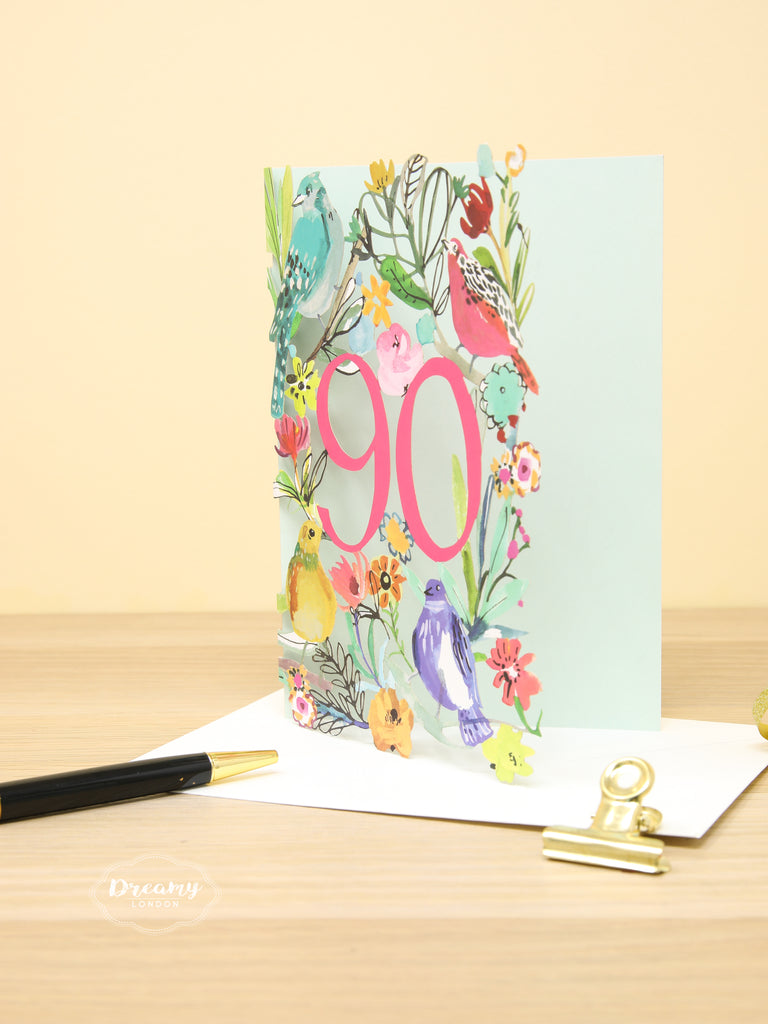 Floral Garden Laser Cut 90th Birthday Card