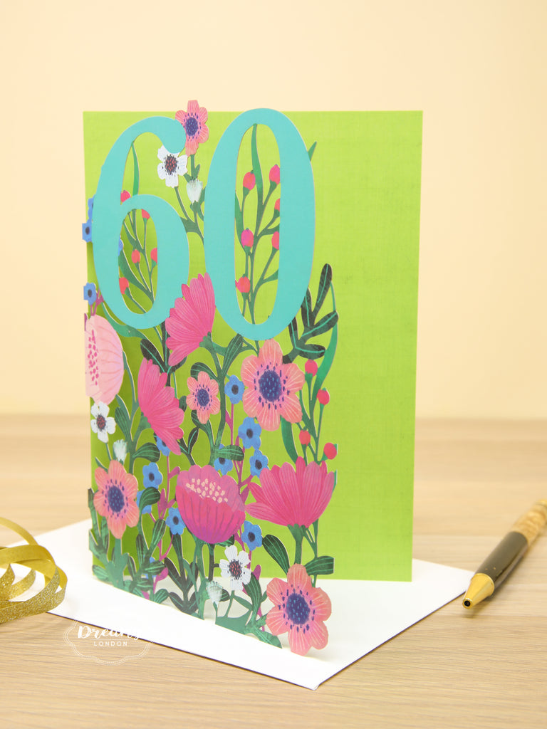 Floral Lasercut 60th Birthday Card