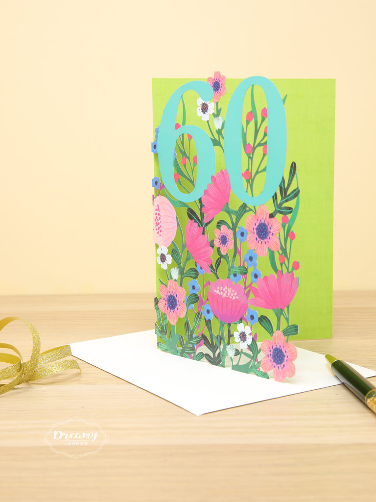 Floral Lasercut 60th Birthday Card