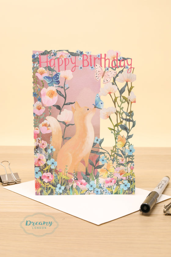 Fox and Butterfly Birthday Card