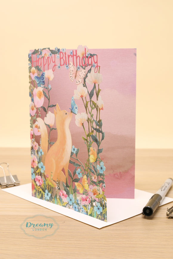 Fox and Butterfly Birthday Card