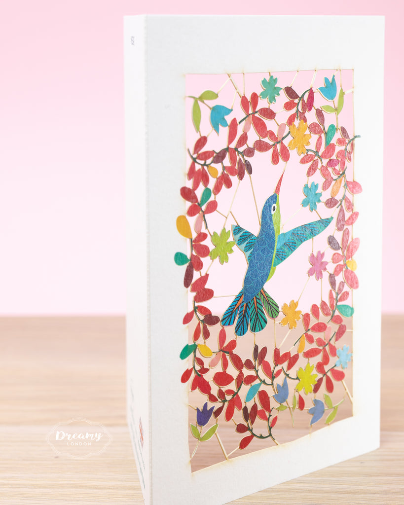 Hummingbird Laser-cut Greeting Card, Good luck card, Made in England - dreamylondon