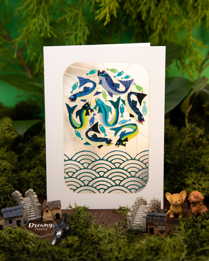 Japanese Fish Laser Cut Greeting Card, Japanese-inspired card, travel card - dreamylondon