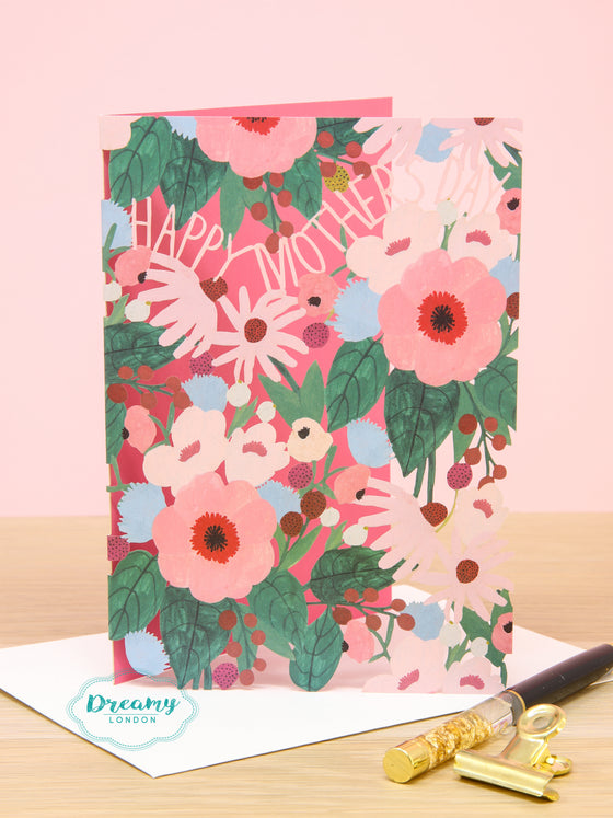 Pink Flowers Laser Cut Happy Mother's Day Card