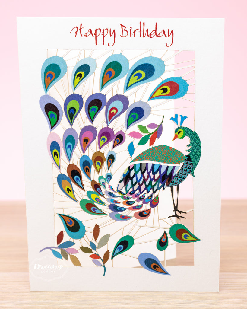 Peacock Birthday card - dreamylondon