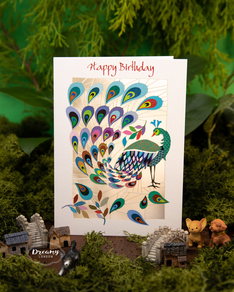Peacock Birthday card - dreamylondon