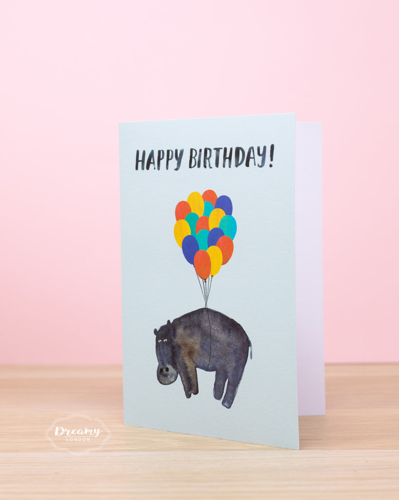 Flying Hippo Birthday Card - dreamylondon