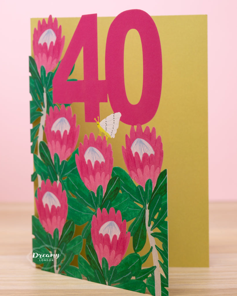 King Protea Flowers 40th Birthday Card - dreamylondon