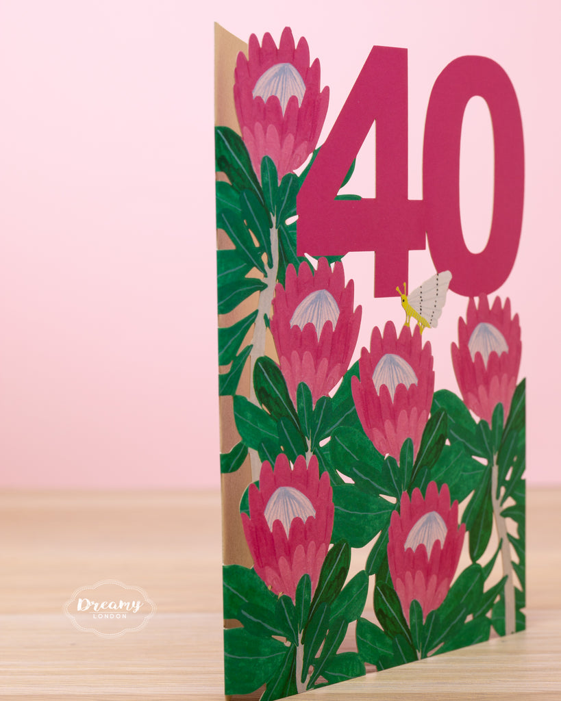 King Protea Flowers 40th Birthday Card - dreamylondon