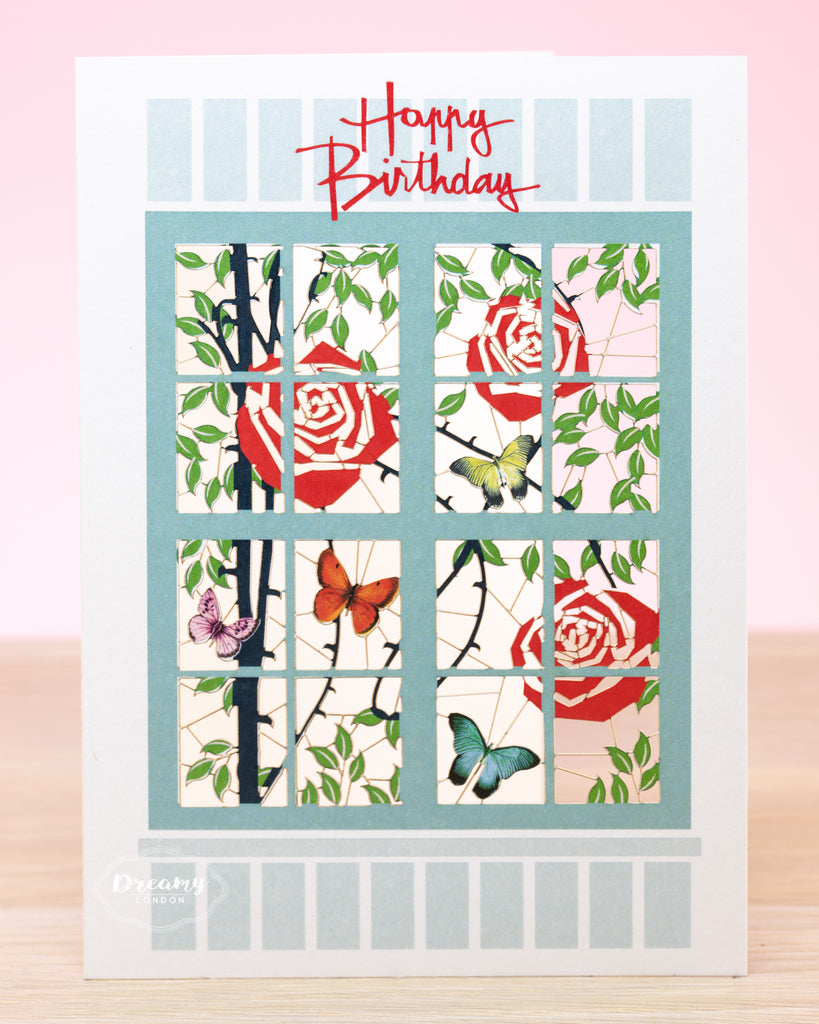 Rose Window Birthday Card - Laser-cut Greeting Card - Dreamy London