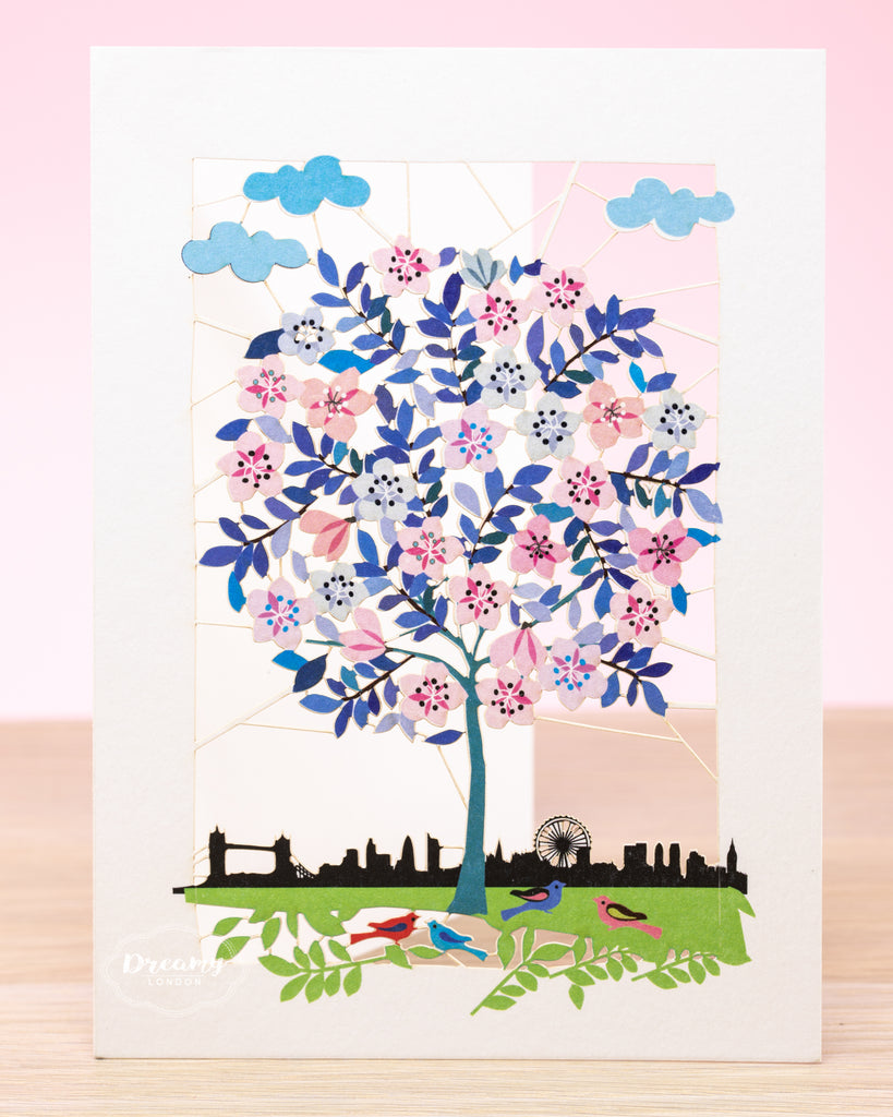 London Tree of Life Greeting Card, Greeting Card with floral tree of life and London Eye, tourist spot card, travel junkie greeting card - dreamylondon