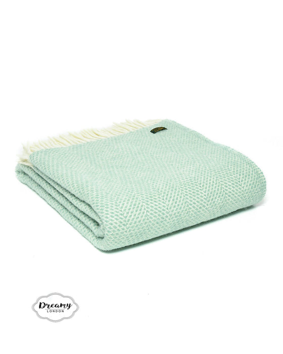 Soft Mint Green Thick Wool Blanket made in pure lambswool woven in England - Dreamy London
