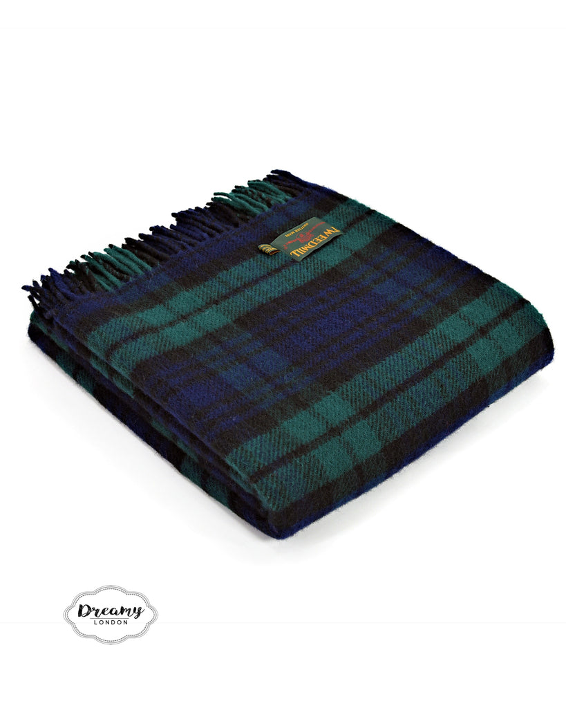 Folded Scottish Tartan Wool Blanket in Blackwatch Colour - Dreamy London