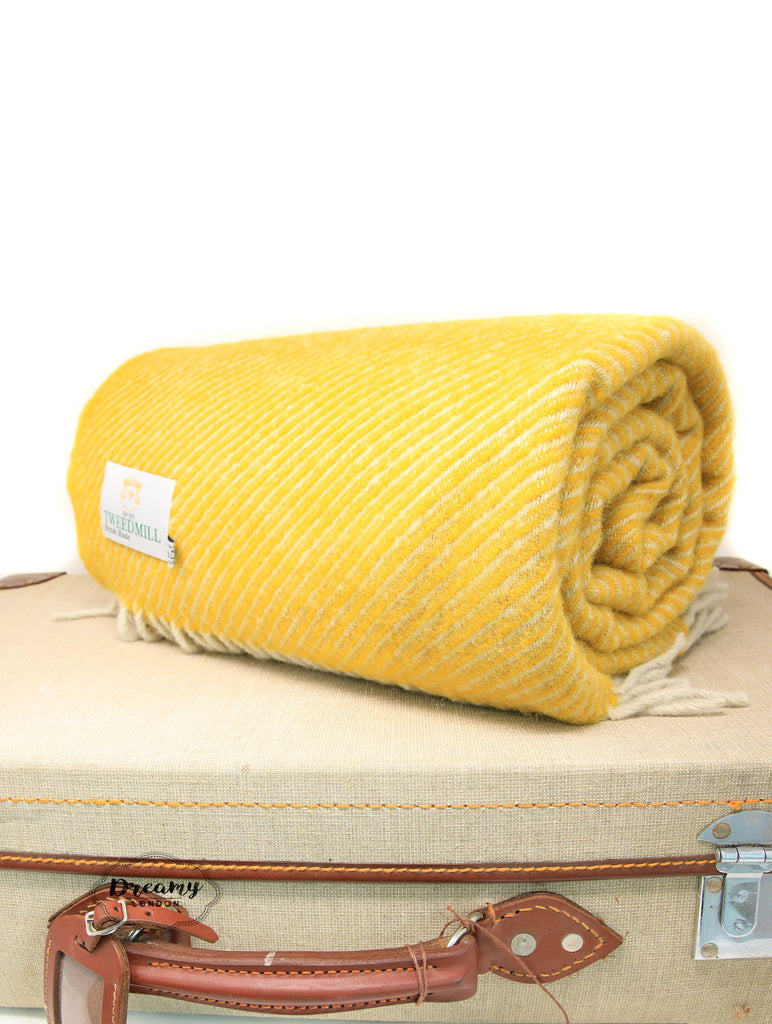 Mustard Yellow Stripy Thick Wool Blanket