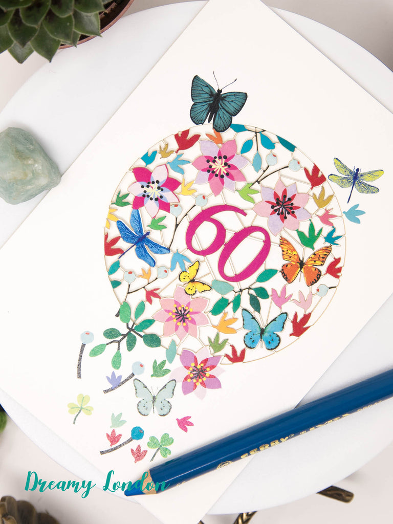 60th Butterflies Birthday Card - dreamylondon