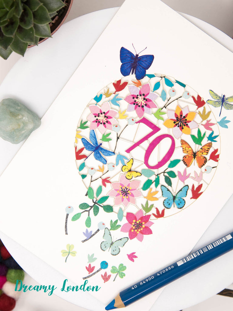 70th Butterflies Birthday Card - dreamylondon