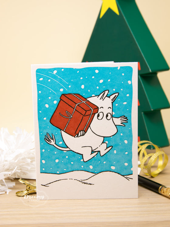 Jumping Moomin with Gift Christmas Card