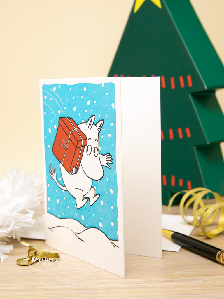 Jumping Moomin with Gift Christmas Card
