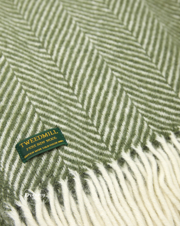 Olive Green English Thick Wool Blanket and Throw - Made in pure lambswool - Made in England - Dreamy London