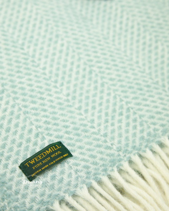 Soft Mint Green Thick Wool Blanket made in pure lambswool woven in England - Dreamy London